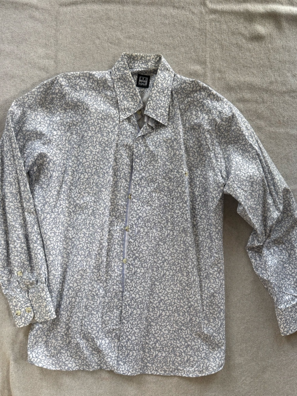 Ike Behar White Dress Shirt with Gray Swirl Pattern